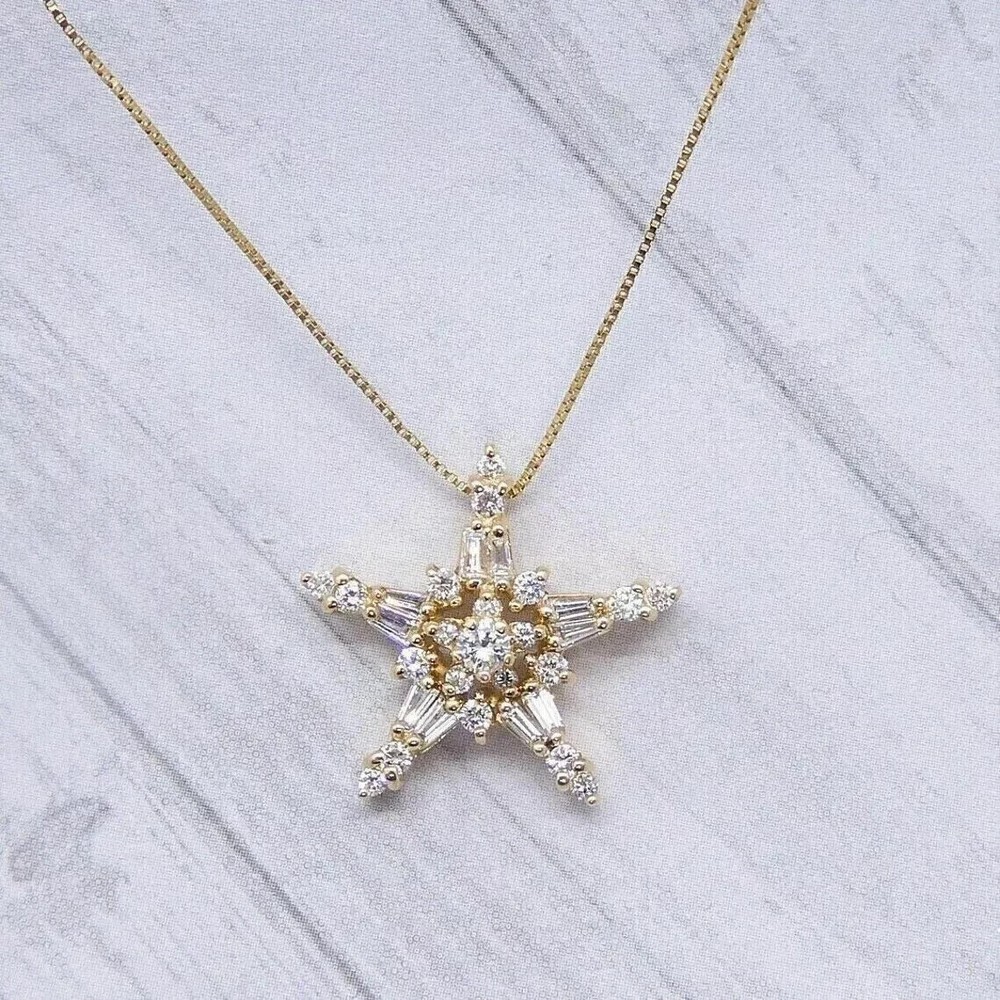 2 Ct Baguette Cut Created Diamond Star Pendant 14K Yellow Gold Plated 18