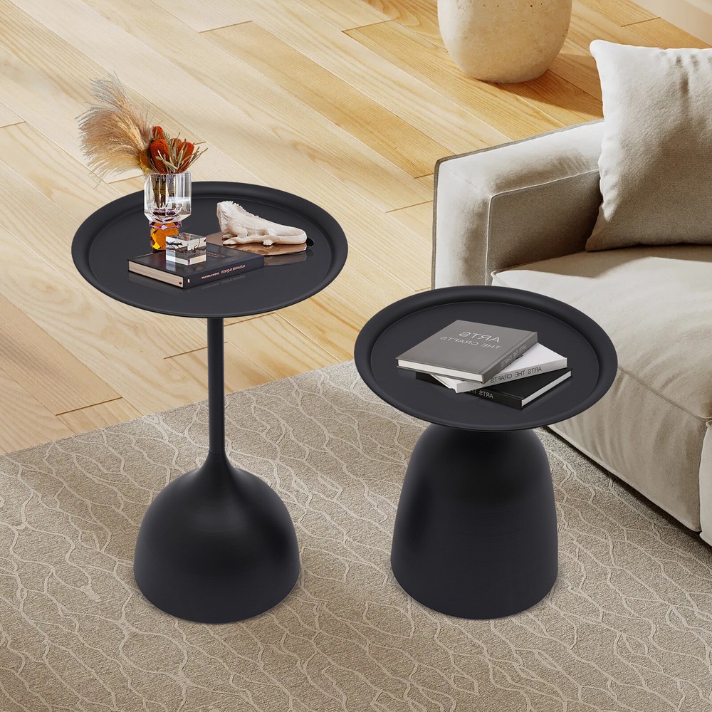 2Pcs Modern Round Iron Side Table for Living Room Bedroom Coffee or End Desk