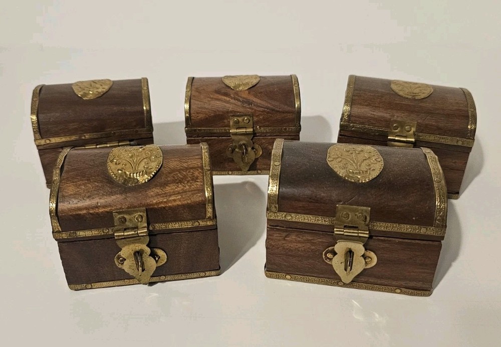 Vintage Wood Handmade Keepsake Box with Brass Hinges and Violet Cloth Lining