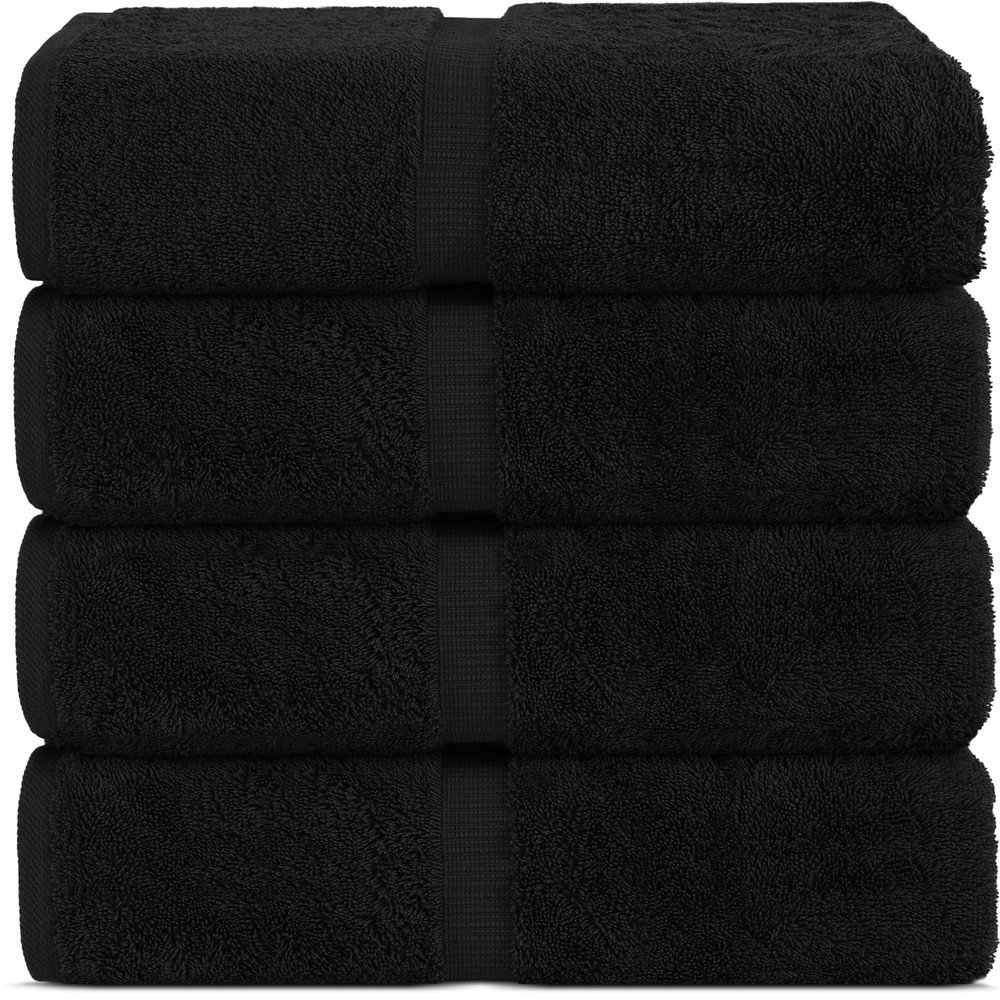100% Cotton Turkish Bath Towels 30x60 Inch 4 Pack Black
