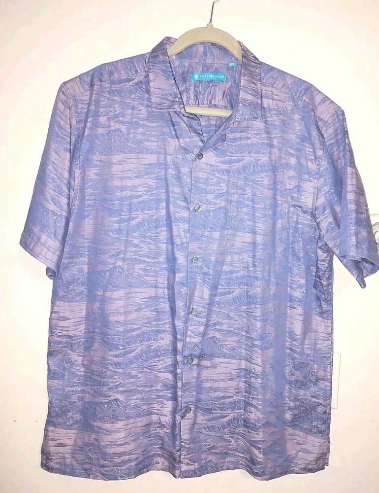 Tori Richards Men’s Aloha Hawaiian Shirt  Mountain And Isles Purple Sz Large