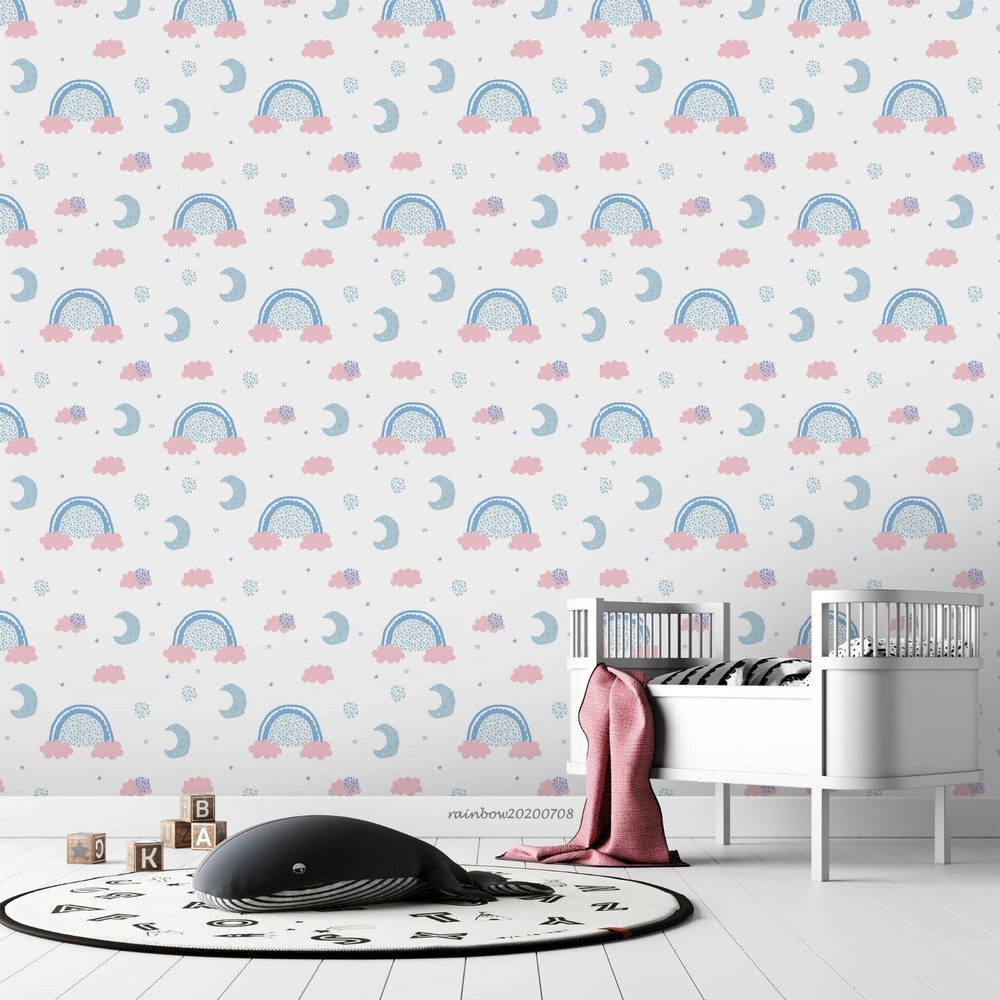 3D Rainbow Clouds Moon Pattern Wall Murals Wallpaper Murals Wall Sticker