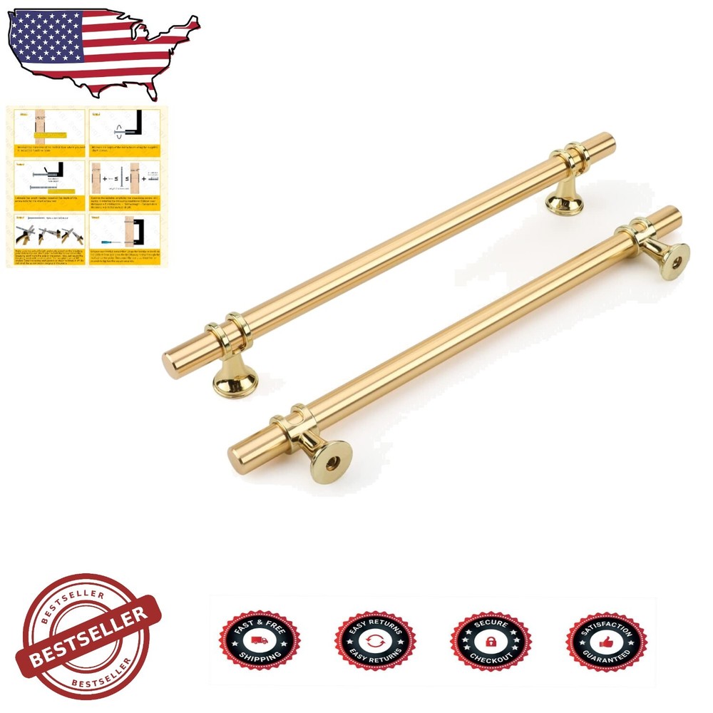 Stylish Modern 10in Brushed Brass Cabinet Pulls - Zinc Alloy Handles Set