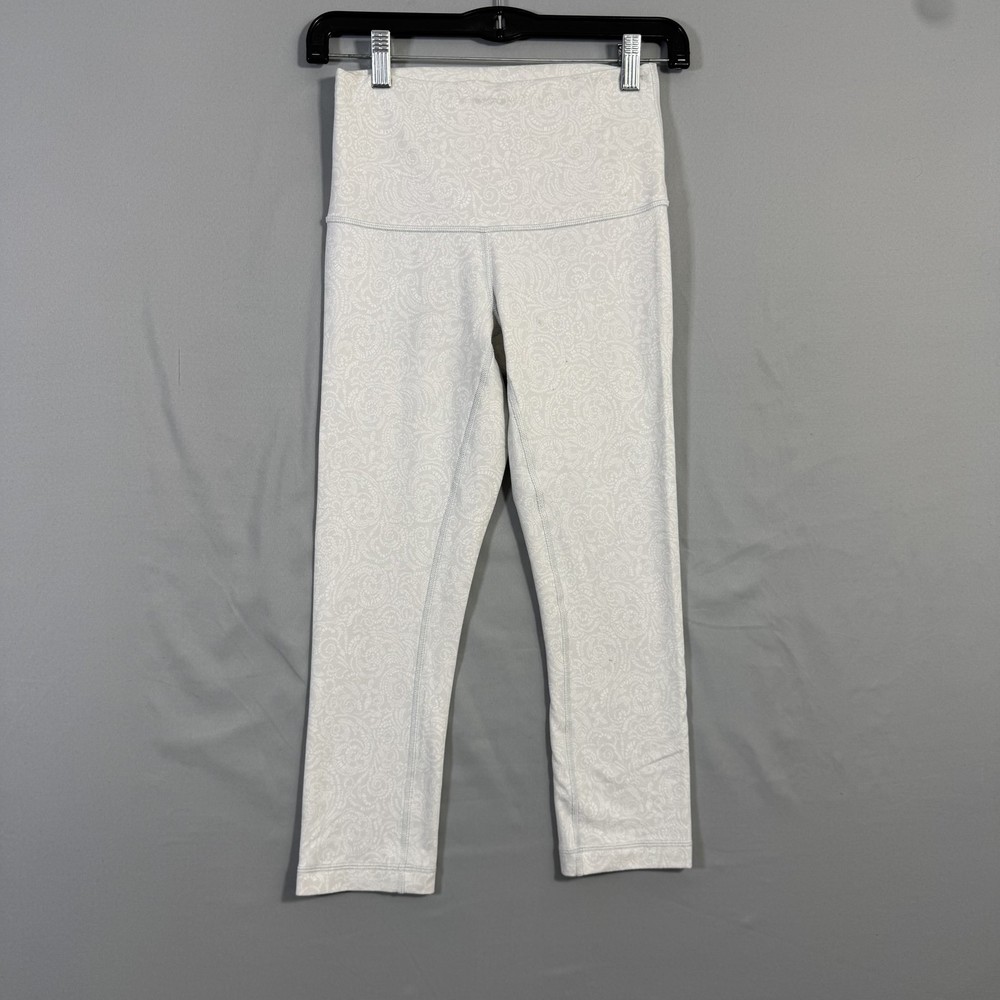 Lulmon Womens High Rise Jacquard Yoga Leggings Size 6 White Gray
