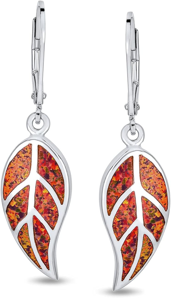 Native American Inspired Red Brown Blue Opal Inlay Lever Back Earrings