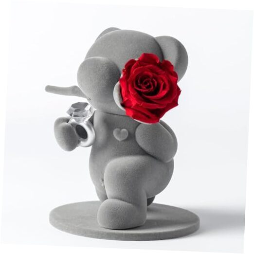 Mothers Day Flowers Gifts for Kneeling Teddy Proposes With Rose in Mouth-image