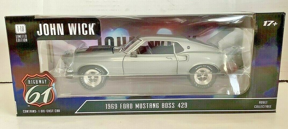 NEW Highway 61 HWY-18016 John Wick 1969 SILVER FORD MUSTANG BOSS 429 DieCast
