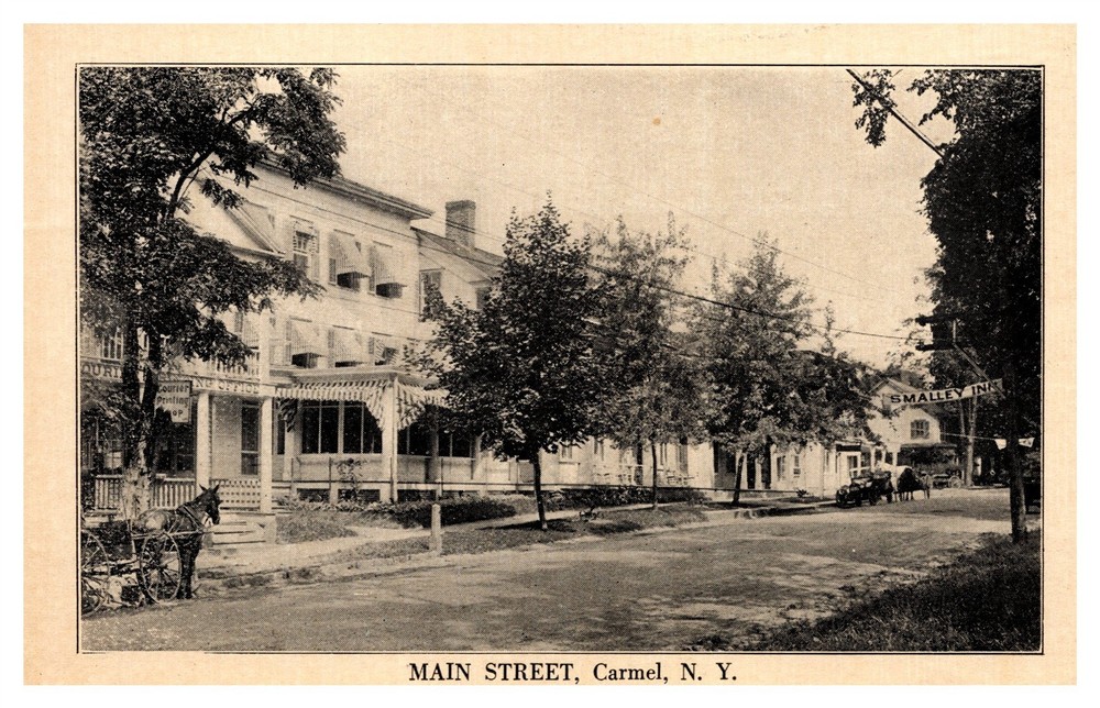 Main Street Horse Wagon Smalley Inn Banner Carmel NY C1910s Postcard AH15