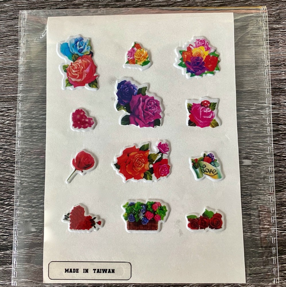 Vintage Puffy Scratch n Sniff Rose Smell Bouquet Stickers Rare Full Sheet