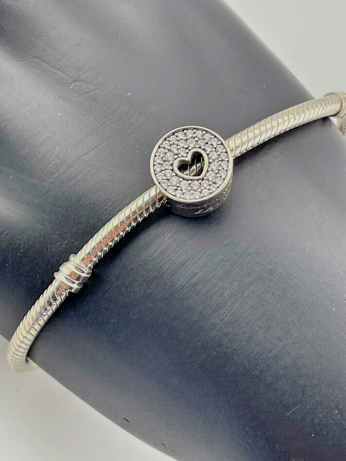 PANDORA 925 Sterling Silver Snake Chain Bracelet with Anniversary Charm 7.5 Inch 4085