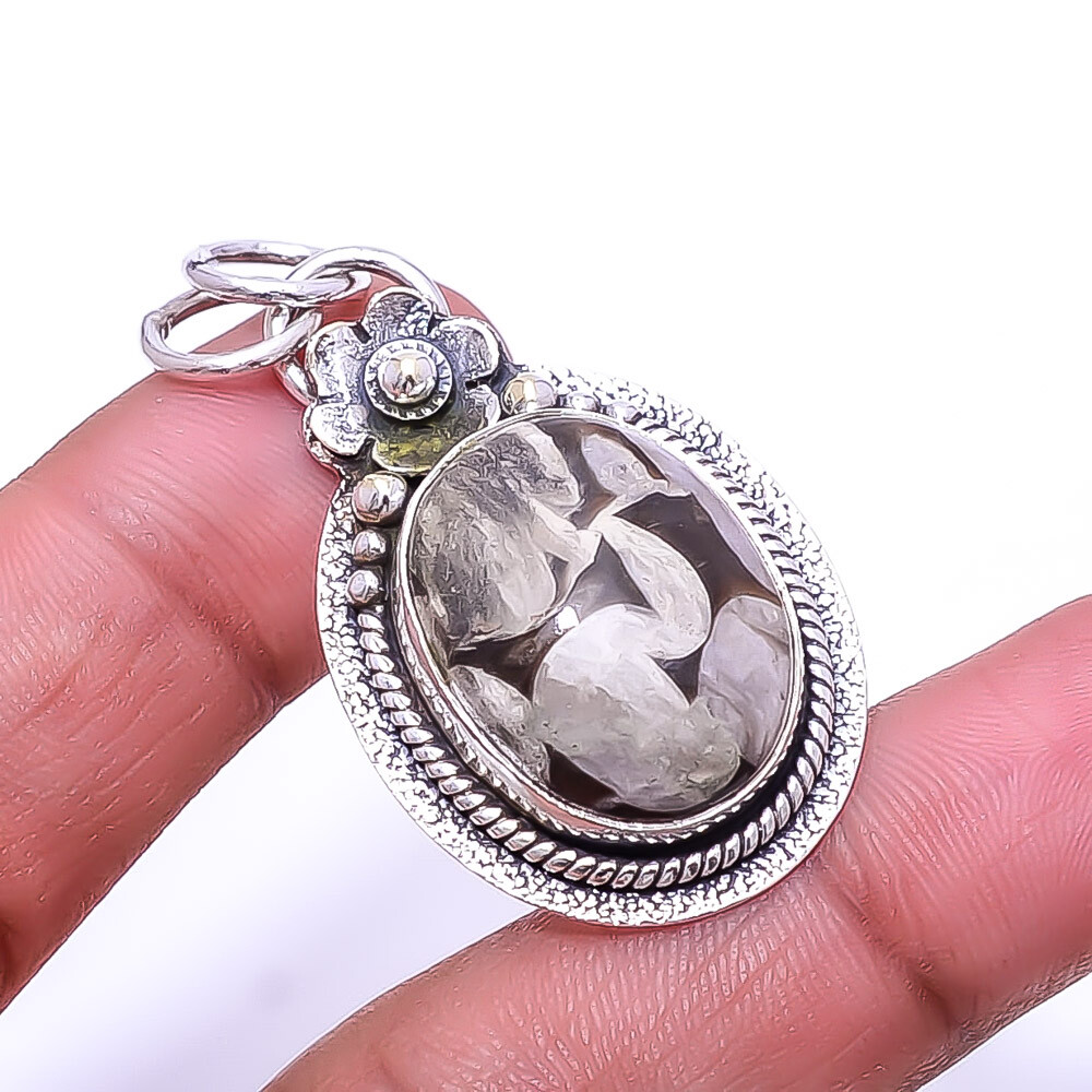 Petrified Peanut Wood Jasper Pendant in 925 Sterling Silver 1.76
