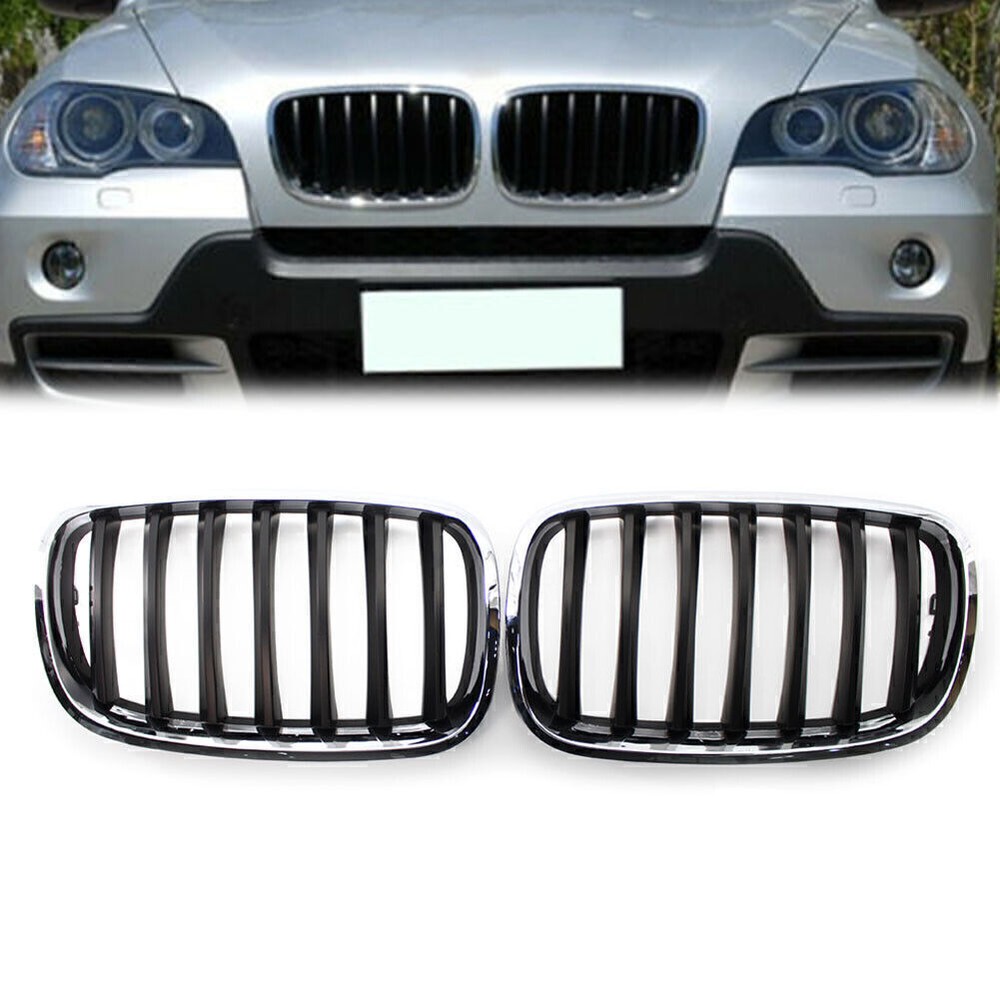 Frame Shiny Black Slat Grill Car Grille For BMW X5 X6 E70 E71 2008-2013 Chrome