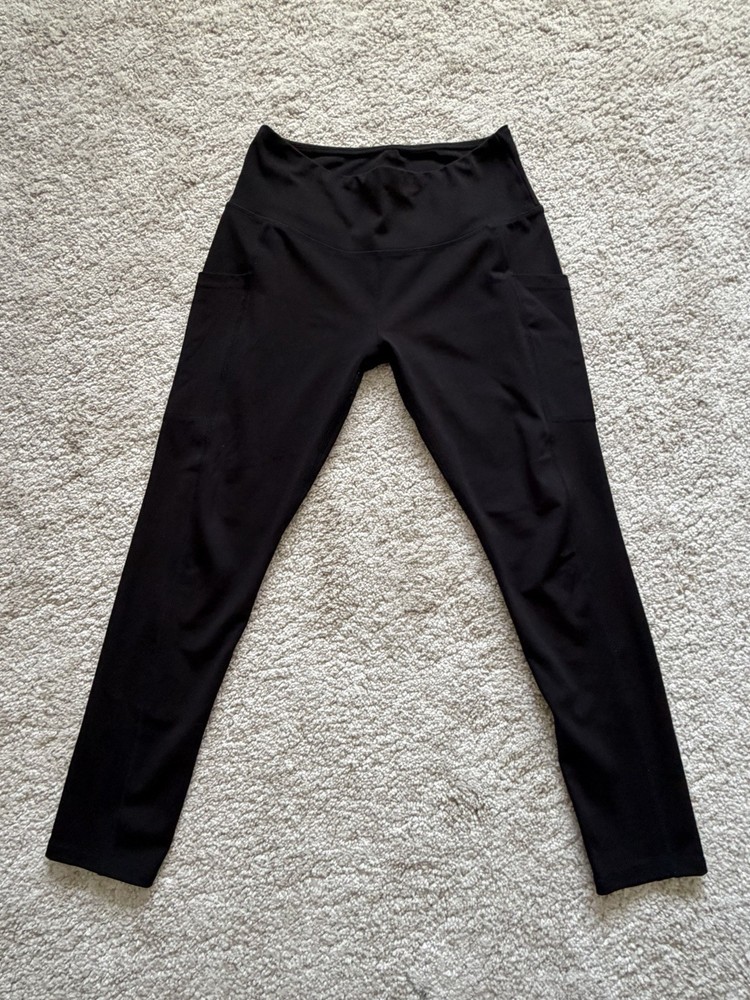 Women's Black Ankle Leggings High Rise Pockets Size M