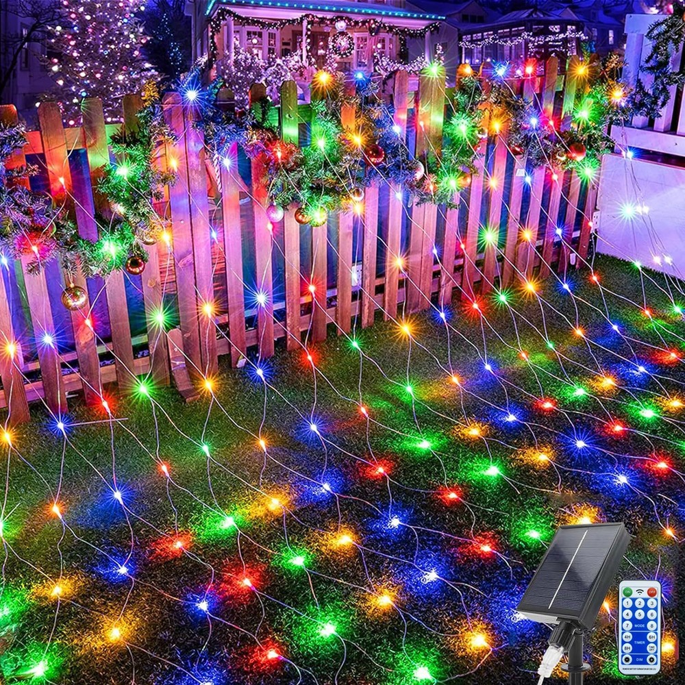 Christmas Net Lights, 204 LED Outdoor Mesh Lights Waterproof, Bush Solar Net ...