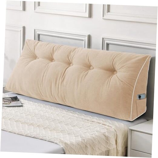 Queen Beige Headboard Wedge Pillow for Sitting Up in Bed