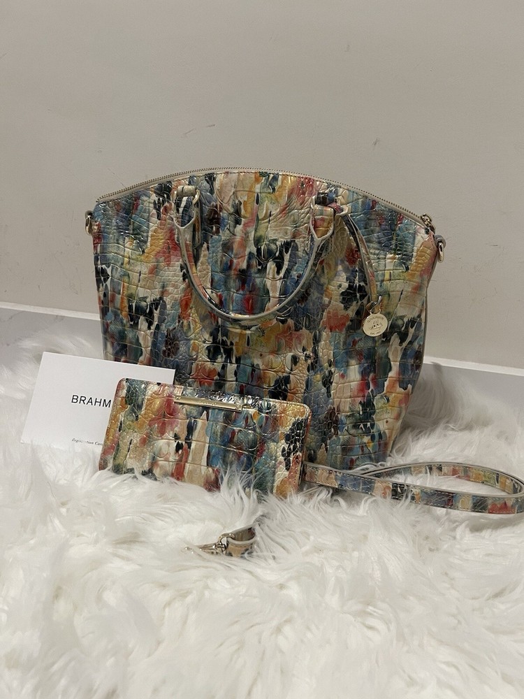 Brahmin Duxbury Satchel Superbloom Leather Bag with Wallet NWT