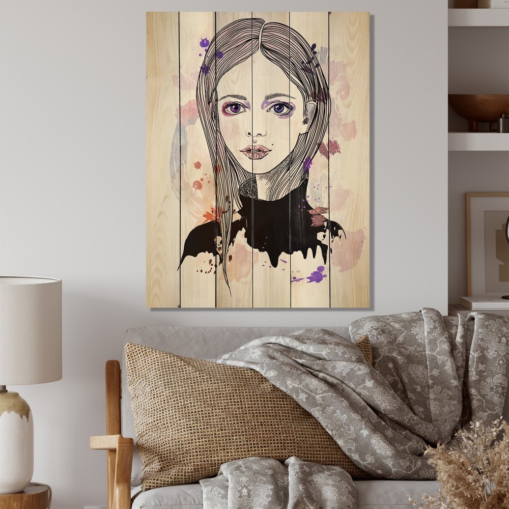 Designart 'Portrait Of A Grunge Girl IV' Vintage Wood Wall