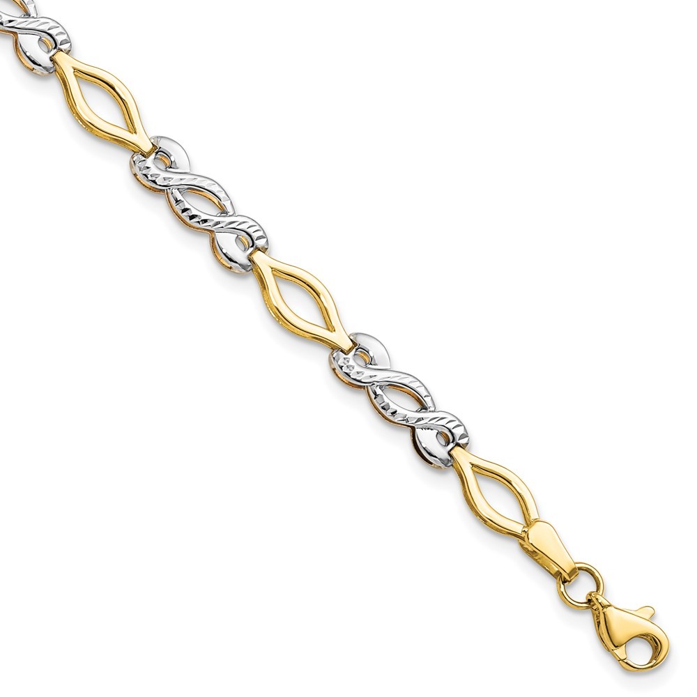 10K Two-tone Gold Polished Diamond-cut Bracelet 7.5