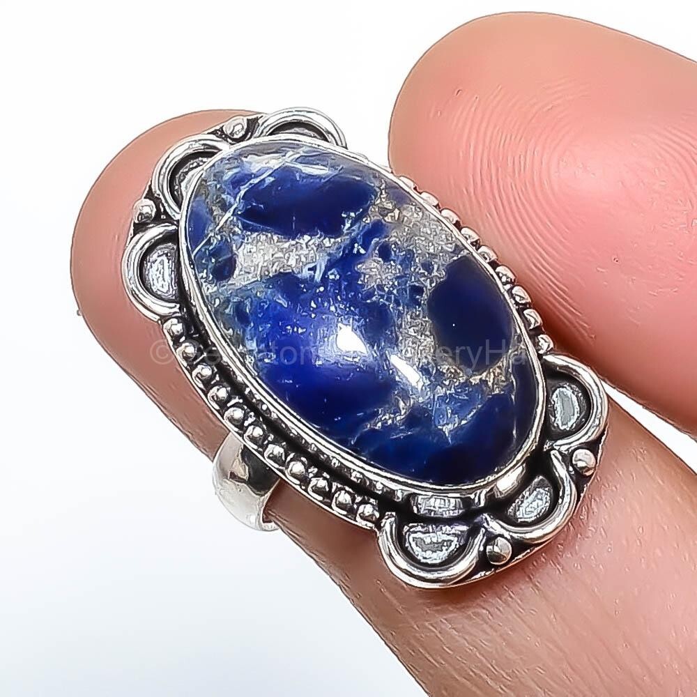 Cyber Monday Sale Sterling Silver Sodalite Stone Wedding Birthday Band Ring US 7-image