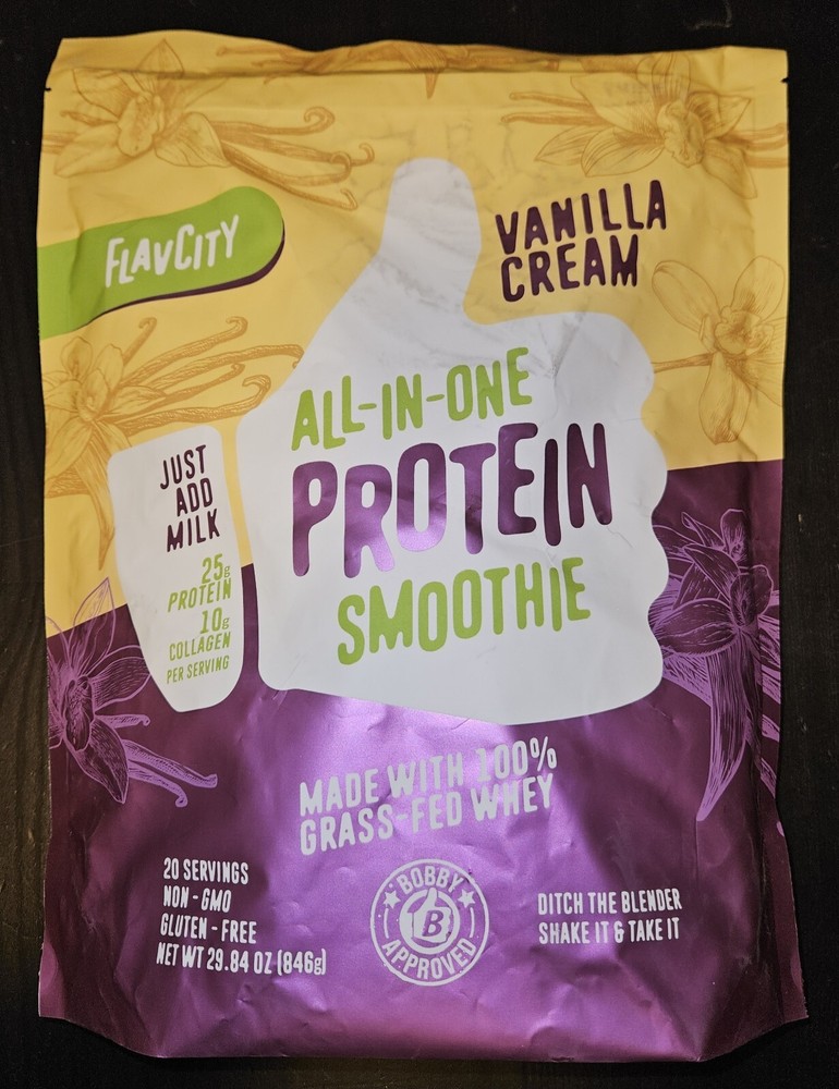FlavCity All-in-One Protein Smoothie Powder Vanilla Cream 29.84oz Grass-Fed Whey