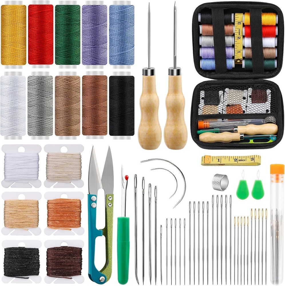 59-Piece Heavy Duty Leather Sewing Kit with Upholstery Needles for Hand Stitching