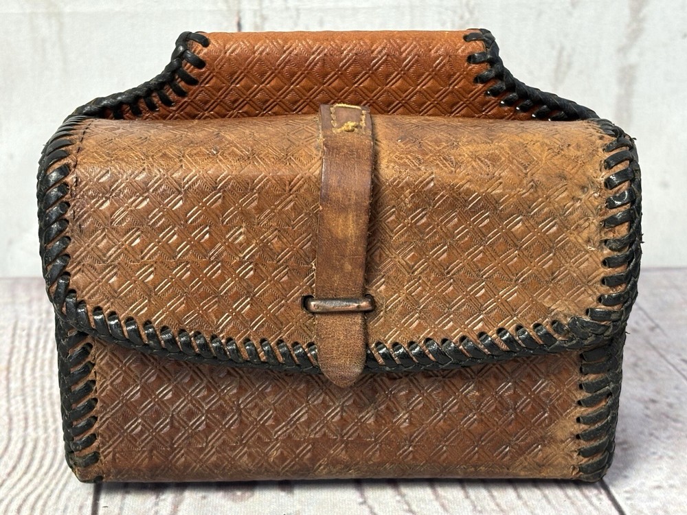 Vintage Tooled Leather Belt Pouch Western Saddlebag Style 4x6x2 Handcrafted
