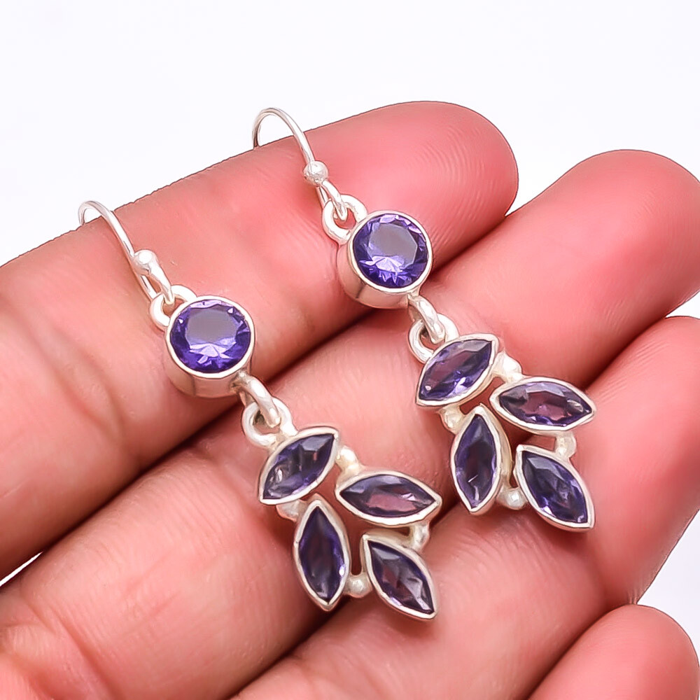 Purple Amethyst Multi Collet Gemstone 925 Sterling Silver Earring 2.03