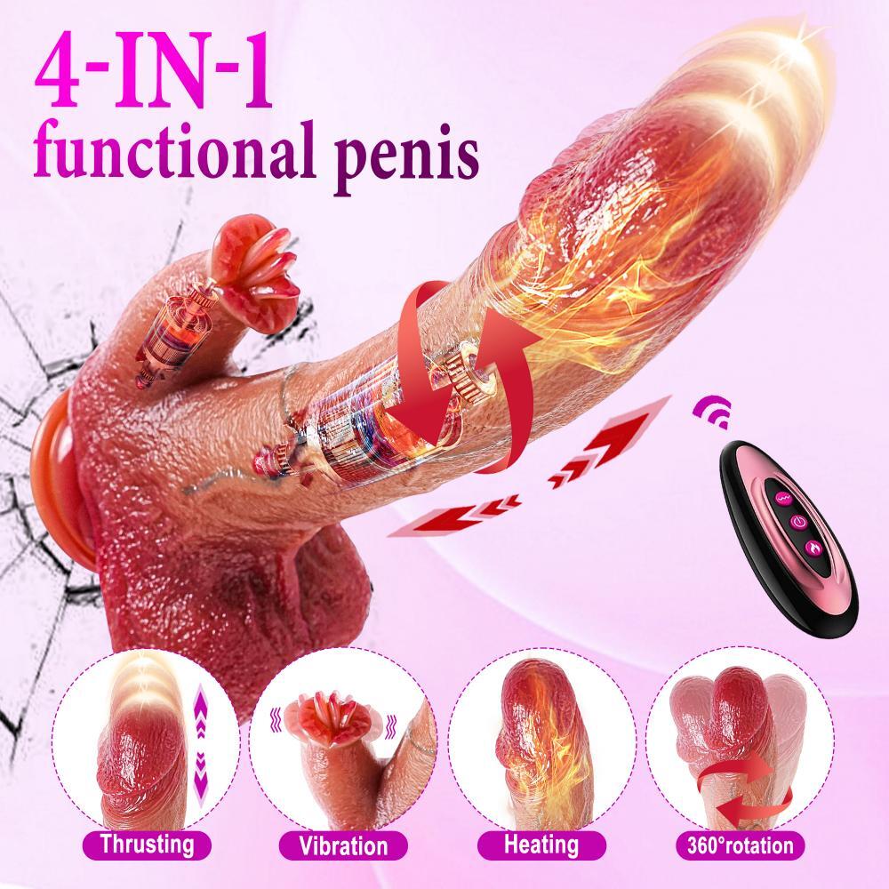 Realistic Thrusting Dildo Licking Vibrator Heating G-Spot Rotating Sex Toys