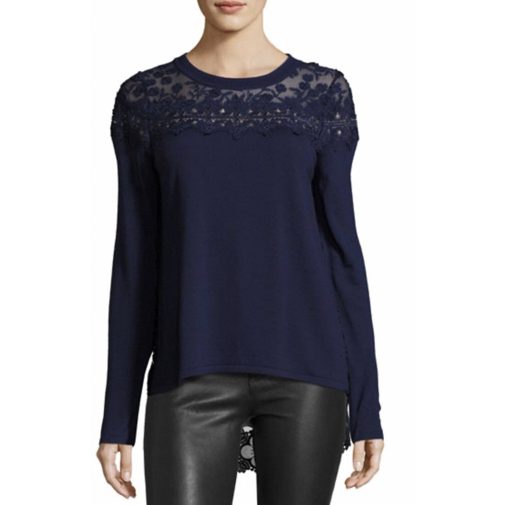 elie tahari navy lace back sweater