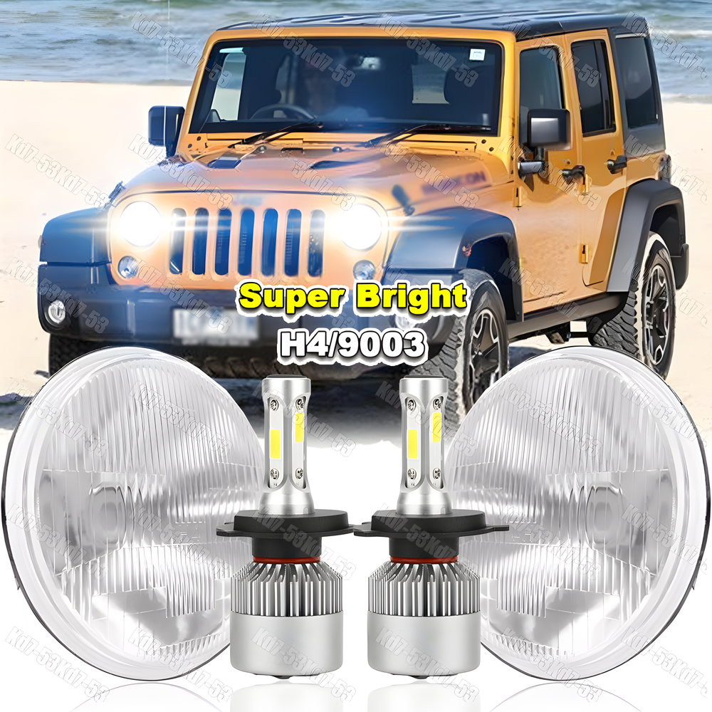 A++ 7 Inch Round LED Headlights Halo Angle Eyes For Jeep Wrangler JK LJ TJ CJ