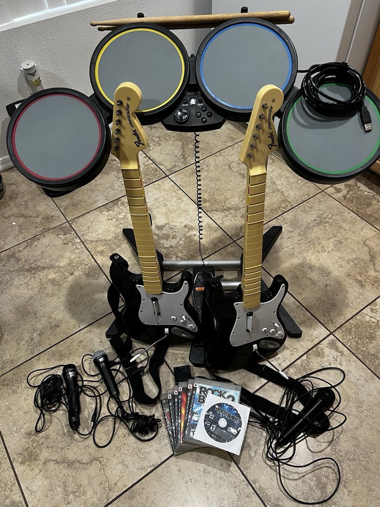 Rock Band 1 PS3 Complete Set [PS4/PS5/CloneHero] Compatible W/ Games & Dongle