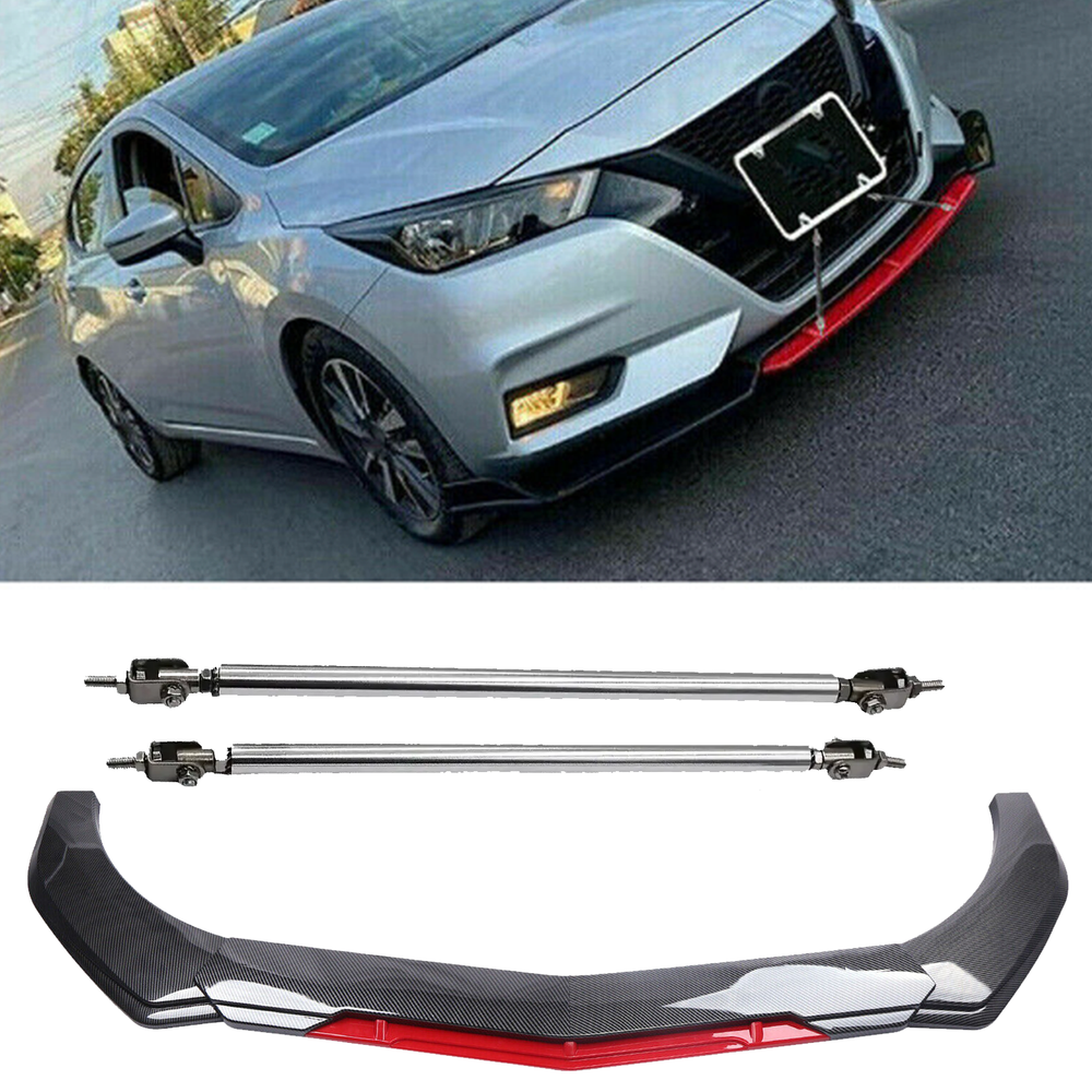 Nissan Sentra Front Bumper Lip Spoiler Splitter Strut Rod in Carbon Fiber