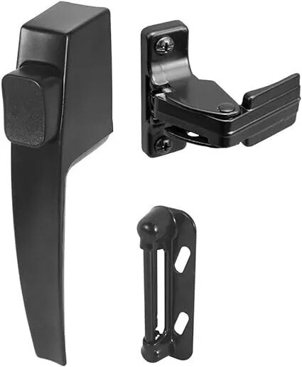 Push Button Screen Storm Door Latch Handle Set Night Lock Lever Metal Door Black