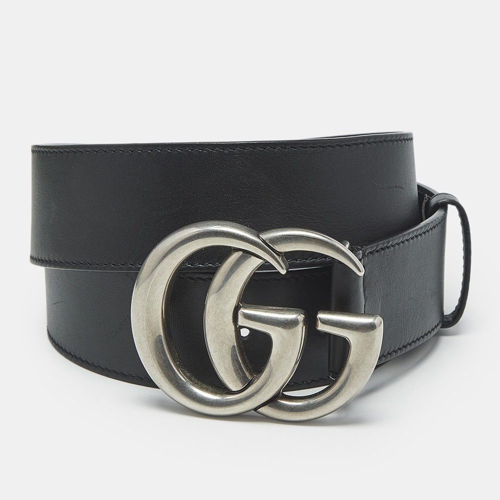 Gucci Black Leather GG Marmont Buckle Belt 95 CM