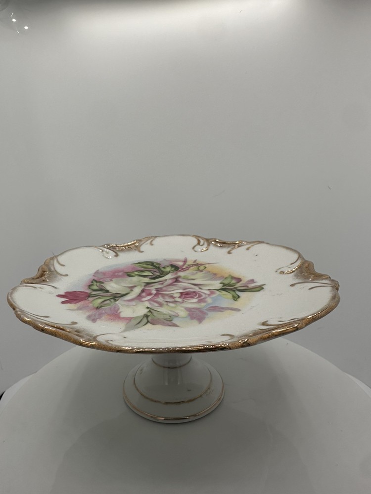 Vintage Lipper & Mann Scalloped Cake Stand with Gold Accents