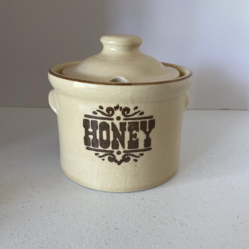 Pfaltzgraff VILLAGE Pattern TAN & BROWN 16 OZ HONEY POT CROCK