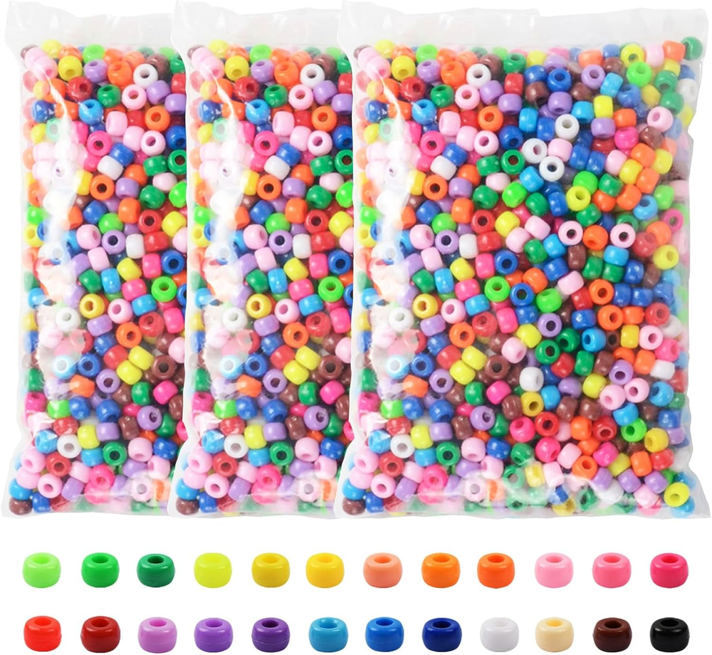 3600 Pcs 6x9mm Rainbow Plastic Pony Beads for DIY Crafts