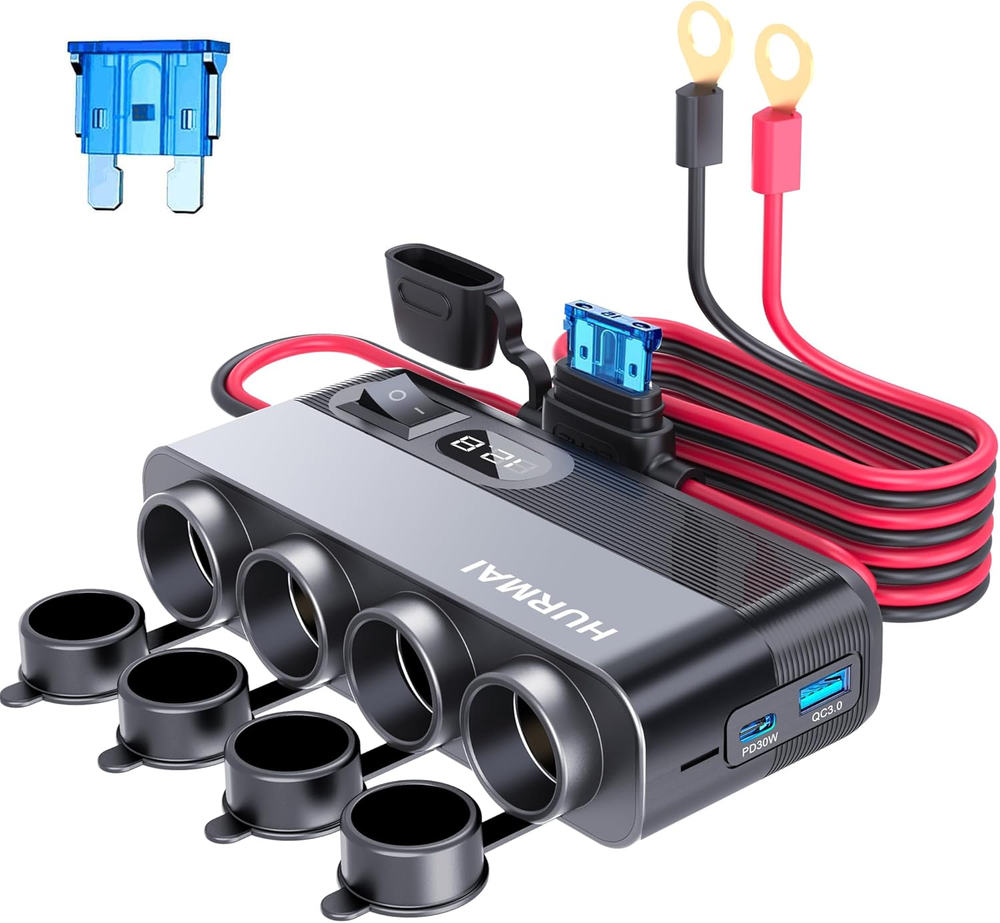 12V 24V Car Power Outlet with 10FT Cable 216W Multi Port Charger  