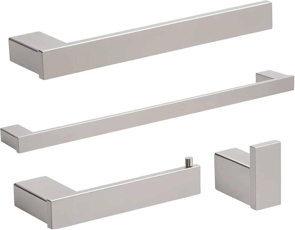 Metallic Silver 4-Piece Bathroom Hardware Set 24 Inch