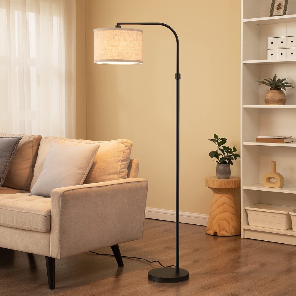 Modern Black Arched Floor Lamp with Foot Switch and Adjustable Height