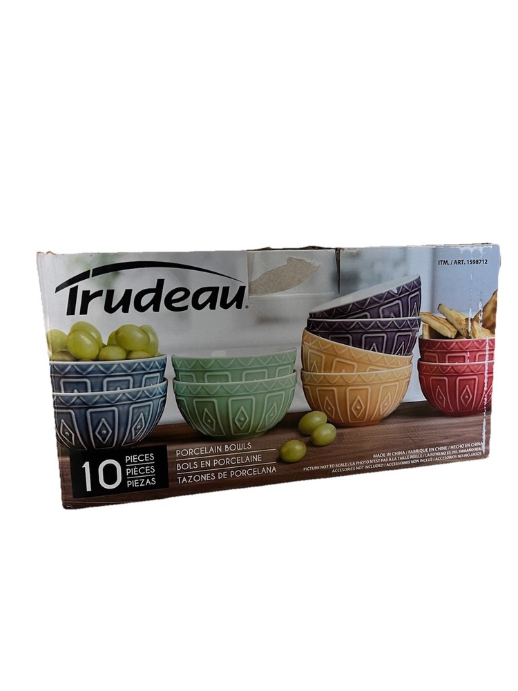 Trudeau 10 Piece Porcelain Bowl Set Colorful Geometric Bowls New In Box