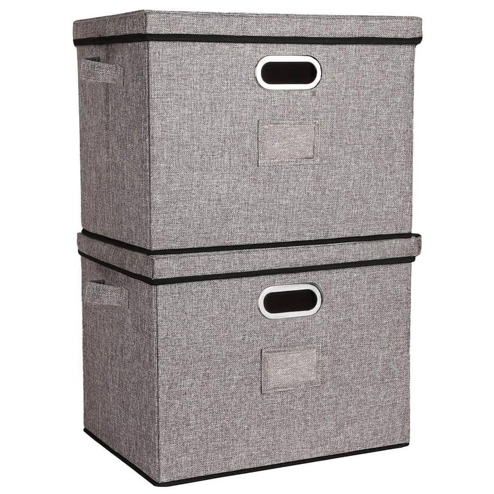 40qt Gray Collapsible Fabric Storage Bin with Lid 2-Pack