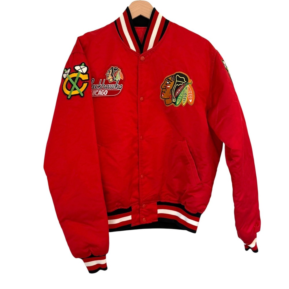 Vintage 80s/90s Starter Chicago Blackhawks Satin Bomber Jacket USA Made XL
