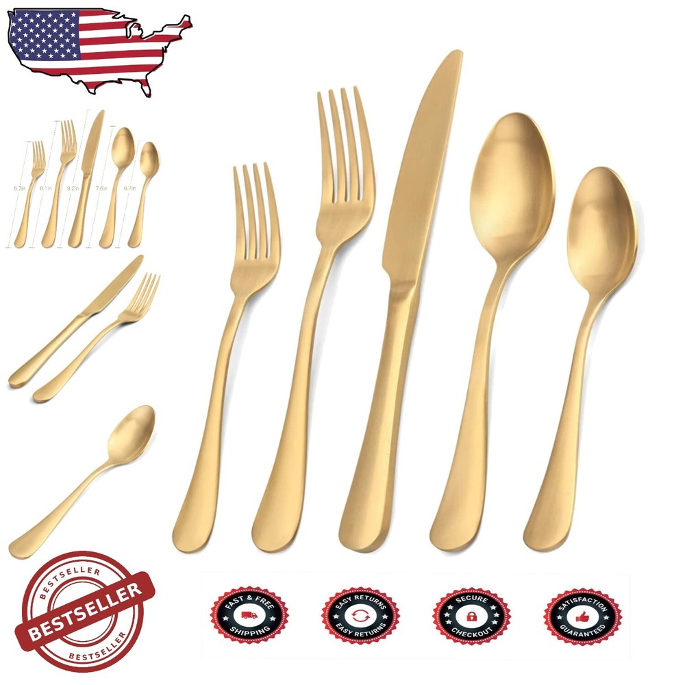 Modern Matte Gold 40-Piece Flatware Set for 8 - Durable Stainless Steel