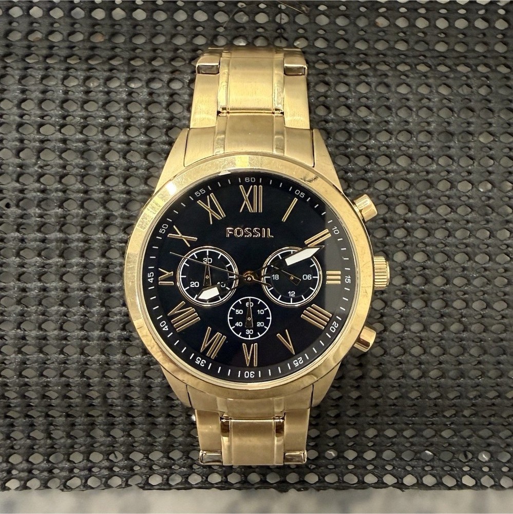 Fossil Gold Stainless Steel Men's Chronograph Quartz Watch Black Dial
