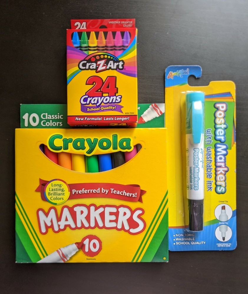 School Supplies Bundle - Dual Tip Poster Marker, Crayons & Broad Line Markers