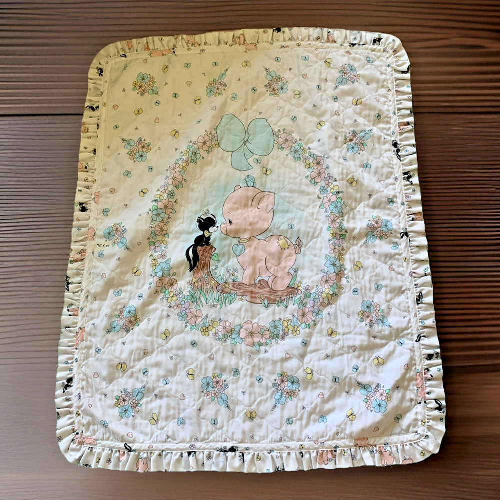 Baby Blanket Quilt Skunk Pig 38” x 48” Precious Moments Nursery Comforter Rare