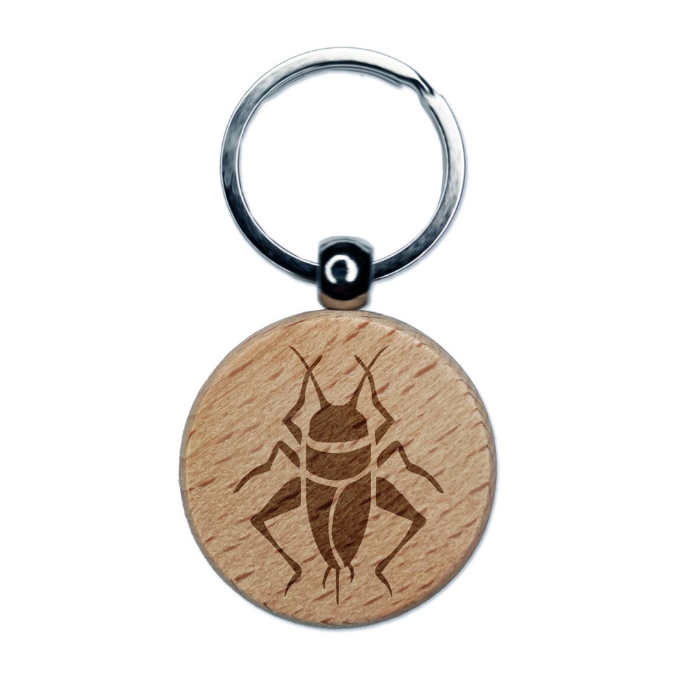 Cricket Insect Bug Engraved Wood Round Keychain Tag Charm