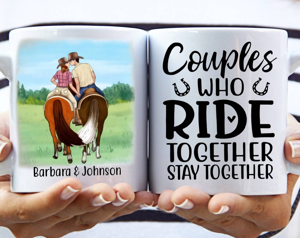 Personalized Mug Horseback Riding Couple Holding Hand Couples Who Ride Together