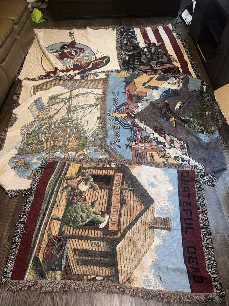5 Vintage Grateful Dead Woven Tapestry Throw Blankets 60x50 Lot